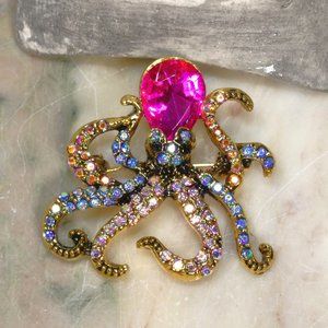 New Sparkling colorful fun octopus brooch